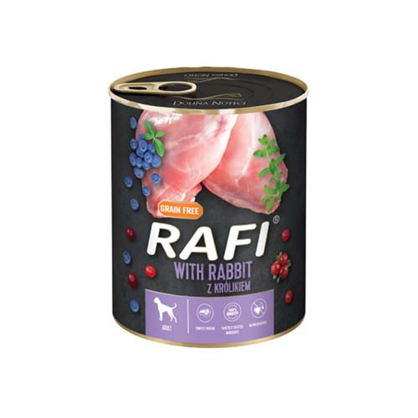 3657.jpg Rafi Adult Pate Nyúl Kék és Vörösáfonyával Kutyakonzerv - 800g