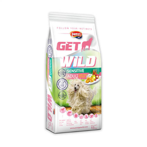 picURL_1_428028365868e.jpg Panzi GetWild Adult Sensitive Lamb&Rice with Apple Száraztáp - 15kg